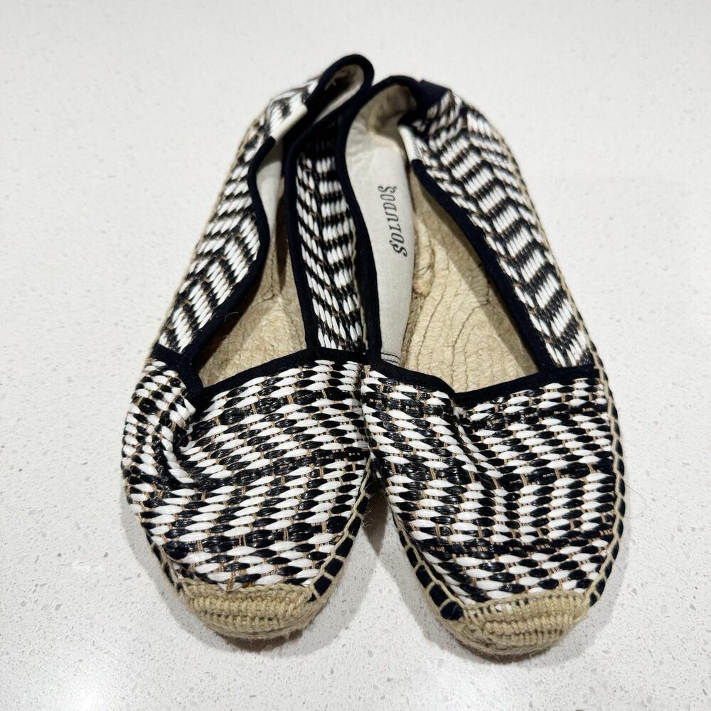 Soludos Revolve Womens Black & White Raffia Low Cut Espadrilles Size 38/7